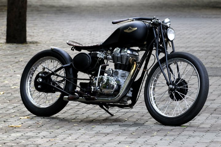 Clearly a tribute to the Bullet Falcon this bike began as a Royal Enfield